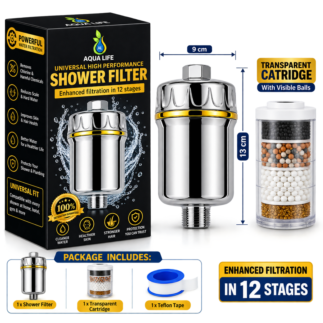 100% Geniune 12-Stage Shower Head Filter with Vitamin C E for Hard Water-Upgraded Replaceable Cartridge,High Output Water Filter for For Soft Skin and Shiny Hair
